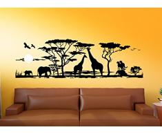 Wandora G012 Afrika Savanne Giraffe Elefant Steppe Wandaufkleber Wandsticker schwarz (BxH) 190 x 58 cm