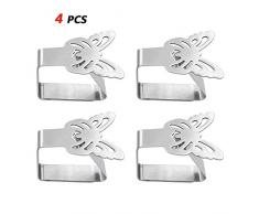 Aongray 4er-Set Tischtuchklammern aus Edelstahl, Schmetterling-Motive Tischdeckenklammer Für Tischplatten bis zu 3.5 cm Stärke,Silber Tischtuch Klammer Tischdeckenhalter 6.5 x 5 cm (6,5 x 5)