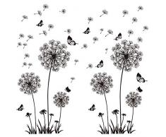 2 Set Wandtattoo Pusteblumen Schwarz 165X130 cm Schmetterlinge Fliegen im Wind Wandsticker Löwenzahn Blumen Wandsticker Pflanzen Aufkleber-Wand-Deko für Wohnzimmer Garderobe Flur Fenster