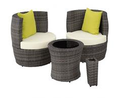 TecTake 800690 Aluminium Poly Rattan Sitzgruppe für 2 Personen, 8-teilig, Aufbewahrung in Ei-Form, wetterfest, inkl. Sitz- und Rückenkissen & Vase – Diverse Farben (Grau | Nr. 403141)