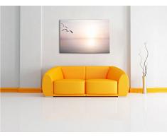 Möwen am Meer bei Sonnenaufgang Format: 60x40 auf Leinwand, XXL riesige Bilder fertig gerahmt mit Keilrahmen, Kunstdruck auf Wandbild mit Rahmen, günstiger als Gemälde oder Ölbild, kein Poster oder Plakat
