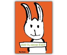 1 Osterkarte: Lustige Osterkarte mit frechem Osterhasen: Hast Du meine Eier?