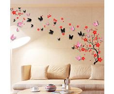 Walplus Wand Sticker Pink & Schwarz 3D Schmetterlinge & Rot Blüten Abnehmbare Selbstklebend Wandkunst Aufkleber Vinyl Heim Dekoration DIY Wohnzimmer Schlafzimmer Büro Dekor Tapete Kinderzimmer