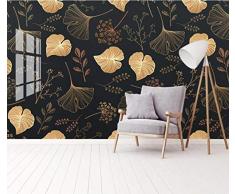 FanxiMo Tapeten,Wandbild,Dekoration Art Poster, Ursprüngliche nordische einfache goldene Beschaffenheits-Ginkgo-Blatt-Linie Schlafzimmer-Hintergrund-Wand