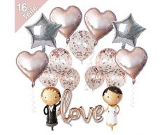 LumeeStar Hochzeits-Deko Set Rose-Gold Love Folienballon Herzballon Konfettiballons Braut Bräutigam für Heiratsantrag Standesamt Verlobung Hochzeitsgeschenk