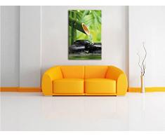 Bambusbrunnen mit Steinen , Format: 80x120 auf hochkantiges Leinwand, XXL riesige Bilder fertig gerahmt mit Keilrahmen, Kunstdruck auf Wandbild mit Rahmen, günstiger als Gemälde oder Ölbild, kein Poster oder Plakat