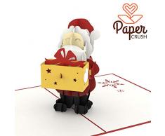 PaperCrush® Pop-Up Karte Weihnachtsmann mit Geschenk - Lustige 3D Weihnachtskarte mit Nikolaus, Grußkarte zu Weihnachten für Kinder, Freund und Freundin - Handmade Geschenkkarte inkl. Umschlag