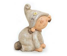 TEMPELWELT Wichtel Figur Gartenzwerg Mädchen sitzend 30cm groß, Polystein grau braun beige, Garten Deko Zwerg Gartenfigur
