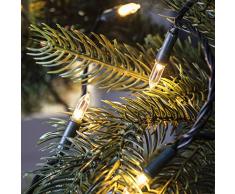 Lights4fun 150er Warmweiße LED Weihnachtsbaum Lichterkette 14,85m dunkelgrünes Kabel Fernbedienung Timer