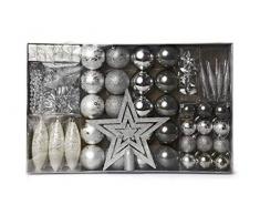 HEITMANN DECO Weihnachtsbaum-Schmuck - Silber - 60-teilig - Set inkl. Baumspitze, Kugeln, Perlkette, Girlande und Sterne - Kunststoff