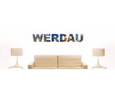 Wandtattoo farbige Wandschrift Städtename Werdau mit Sehenswürdigkeiten 180 x 27 cm Länge