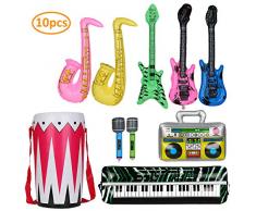 KATELUO 10 stück buntes aufblasbare Instrumente Spielzeug, Partyballons,Gitarre Saxophon Mikrofon Boom Saxophon Zubehör Geeignet zum Dekorieren von Partyballons