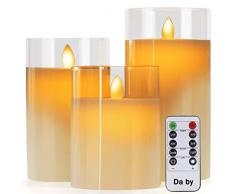 Da by LED Kerzen mit Glaseffekt 45 6Set mit 3 tropffreien Echtwachssäulen Mit realistischen tanzenden LED-Flammen und 10-Tasten-Fernbedienung mit 24-Stunden-Timerfunktion
