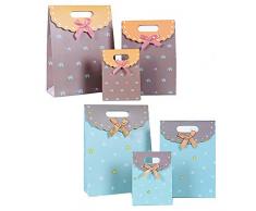 Xinlie Geschenktaschen Papier Geschenktasche mit Klettverschluss Papiertüten Geschenktüten Kindergeburtstag Weihnachten Geschenktüten Set 6 Stücke (3 Größe * 2 Farben)