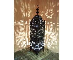Orientalische Laterne aus Metall Schwarz Frane 90cm groß | Marokkanische Gartenlaterne für draußen, Innen als Bodenlaterne | Marokkanisches Gartenwindlicht Windlicht hängend oder zum hinstellen
