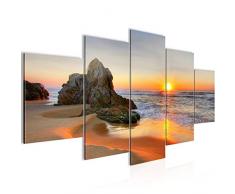Bilder Sonnenaufgang Strand Wandbild 200 x 100 cm Vlies - Leinwand Bild XXL Format Wandbilder Wohnzimmer Wohnung Deko Kunstdrucke Orang 5 Teilig - MADE IN GERMANY - Fertig zum Aufhängen 609551a