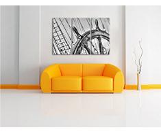 Monocrome, Steuerrad auf dem Schiff 3-Teiler Leinwandbild 120x80 Bild auf Leinwand, XXL riesige Bilder fertig gerahmt mit Keilrahmen, Kunstdruck auf Wandbild mit Rahmen, gänstiger als Gemälde oder Ölbild, kein Poster oder Plakat