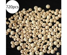 DAHI perlen holzperlen mit Loch holzkugeln Holz perlen 8mm/10mm/12mmbastelnperlen für DIY Schmuck Herstellung (720stk holzperlen)