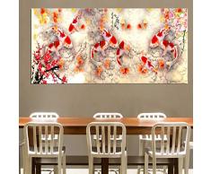 Drucken Chinesisch Zusammenfassung Neun Koi Fisch Lotus Ölgemälde auf Leinwand Poster Feng Shui Wandkunst Bild für Wohnzimmer Home Decor 60x180cm