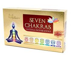 Räucherstäbchen Set 7 Chakren, indische Premium Masala Stäbchen, 7 Sorten Muladhara, Swadhisthana, Manipura, Anahata, Vishudha, Ajna und Sahasra, für Meditation/Yoga, edles Chakra Geschenkset