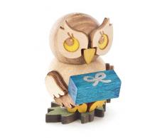 Kuhnert Eulenkind mit Geschenk Dekofigur Original Erzgebirge Handarbeit Holzfigur Eule in modernem Design Sammlerfigur Eule Dekorationsfigur Mini-Eule Deko Eule