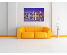 Manhattan Skyline Spiegelung Format: 60x40 auf Leinwand, XXL riesige Bilder fertig gerahmt mit Keilrahmen, Kunstdruck auf Wandbild mit Rahmen, günstiger als Gemälde oder Ölbild, kein Poster oder Plakat
