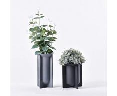 Lpinvin Pflanzentopf Set Von 2 Nordischen Stil Harz Pflanzenvase for Hauptdekoration Kreative Blumen Halter Büro Desktop Dekoration Blumentopfstandplatz (Farbe : Gray+Black, Size : Set)