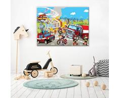 Forwall Leinwandbild Canvas Feuerwehr Kinderzimmer - Junge Helikopter Wandbilder für Kinder Bild Kunstdruck Kinderbild Wanddekoration 12548O1 100cm x 75cm