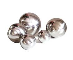 Nostalgic Garden 5 Stück Dekokugel Set Gartenkugel Silber rostfrei Edelstahl + 1 x Dekoherz aus Holz (3)