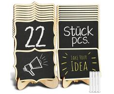 Tritart HOCHWERTIGE Mini Kreidetafel mit Ständer I 22 x Holztafel für Tischdeko Geburtstag I Tischaufsteller Hochzeit I Tafel Mini Staffelei für Menü und Buffet I Tafeln inklusive 4X Kreide