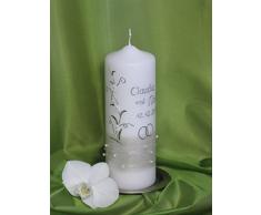 edle Hochzeitskerze ♥♥ mit Perlen ♥♥ 20 x 7 cm ; inkl. Beschriftung ! H-15