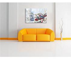 Vogelbeeren im Winter Format: 80x60 auf Leinwand, XXL riesige Bilder fertig gerahmt mit Keilrahmen, Kunstdruck auf Wandbild mit Rahmen, günstiger als Gemälde oder Ölbild, kein Poster oder Plakat
