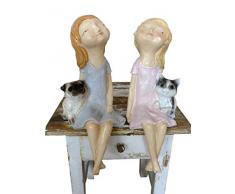 N / A Kantenhocker Mädchen mit Katze und Hund Kantensitzer 37 cm Dekofigur Zierfigur