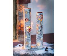 Dekoleidenschaft 2 Stück Windlicht-Säulen Schneeflocke aus Metall, Silber/weiß/grau, 90 + 100 cm hoch, Kerzenständer für 2-3 Kerzen