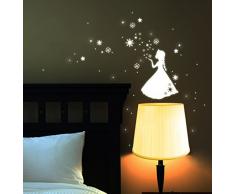 Wandtattoo Wandaufkleber Schneekönigin Prinzessin Frozen Sterne Schneeflocken fluoreszierend M1663 - ausgewählte Größe: *M - 15cm breit x 20cm hoch*