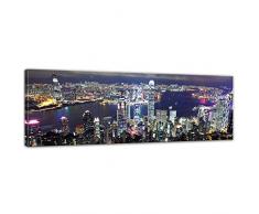 Keilrahmenbild - Hong Kong City at Night - Bild auf Leinwand 120 x 40 cm - Leinwandbilder Bilder als Leinwanddruck Städte & Kulturen Asien - China - Skyline von Hong Kong