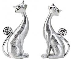 Lifestyle & More Moderne Skulptur Dekofigur Katze sitzend 2 Stück aus Keramik Silber Höhe 21 cm