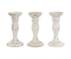 Mendler 3er Set Kerzenständer T361, Kerzenhalter, Shabby-Look Vintage Höhe 24cm ~ weiß