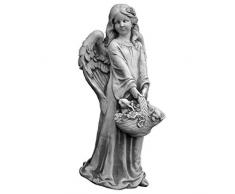 gartendekoparadies.de Liebevolle, sehr große Engel Figur mit Blumenkorb aus Steinguss, frostfest Grabdeko