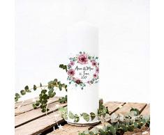 ilka parey wandtattoo-welt Hochzeitskerze Kerze zur Hochzeit Trauung Traukerze Vermählung mit Blumenkranz Pfingstrosen Wunschnamen & Datum wk100