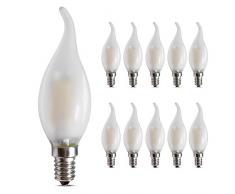 E14 Dimmbare LED Kerzenleuchter, 4W 2700K Warmweiß 400LM, LED E14 Edison-Schraube Kerzenform, C35 Milchglas Flammenform gebogene Spitze, 10er-Pack