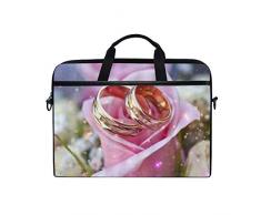 VICAFUCI New 15-15.4 Zoll Laptop Tasche,Umhängetasche,Handtasche,Floral Ring Finger Romantik Paar Ringe liegend Rose Bud Fantasy Halo Liebe Hochzeit Token Kunstdruck