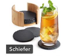 Sidorenko Schiefer Untersetzer rund für Gläser - 6er Set Ink. Box - Design Glasuntersetzer in dunkelgrau für Getränke, Tassen, Bar, Glas - Premium Tischuntersetzer Schieferplatte