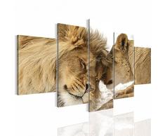 Runa Art Bilder Löwen Liebe Wandbild 200 x 100 cm Vlies - Leinwand Bild XXL Format Wandbilder Wohnzimmer Wohnung Deko Kunstdrucke Orang 5 Teilig - Made IN Germany - Fertig zum Aufhängen 002151a