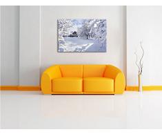 Winterlandschaft mit Hütte Format: 120x80 auf Leinwand, XXL riesige Bilder fertig gerahmt mit Keilrahmen, Kunstdruck auf Wandbild mit Rahmen, günstiger als Gemälde oder Ölbild, kein Poster oder Plakat