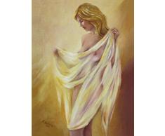 Artland Qualitätsbilder I Bild auf Leinwand Leinwandbilder Wandbilder 45 x 60 cm Liebe Erotik Frau Malerei Ocker C0DE Akt mit Tuch