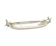 Deko Schale lang Gaia Aluminium poliert silber Hirsch Geweih verziert 56 cm