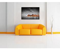 Skyline von New York bei Nacht schwarz/weiß Format: 80x60 auf Leinwand, XXL riesige Bilder fertig gerahmt mit Keilrahmen, Kunstdruck auf Wandbild mit Rahmen, günstiger als Gemälde oder Ölbild, kein Poster oder Plakat