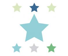 Anna Wand Bordüre selbstklebend Stars 4 Boys Türkis/Grün/Grau - Wandbordüre Kinderzimmer/Babyzimmer mit Stern-Motiven - Wandtattoo Schlafzimmer Mädchen & Junge, Wanddeko Baby/Kinder
