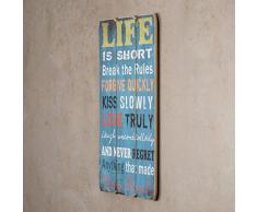 levandeo Wandbild Holzschild 60x30cm Life is Short - Kiss Love Smile - Shabby Vintage Holzbild Schild Wandschild Bild Holz Holztafel Dekoschild Wanddeko